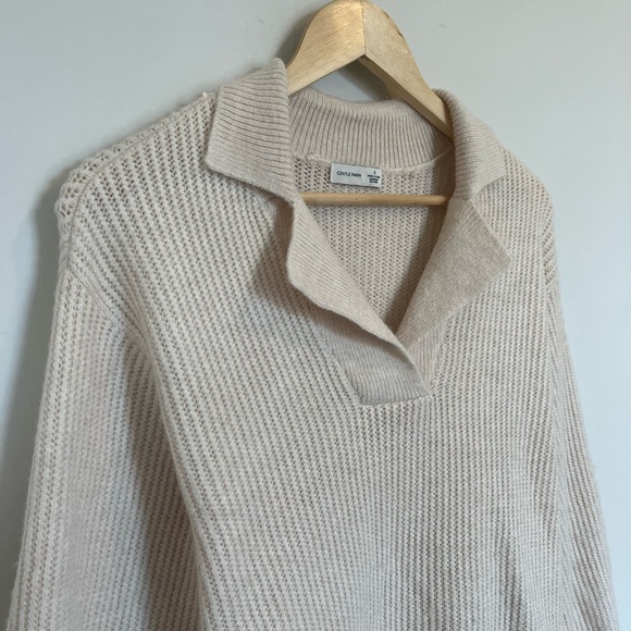 Gentle Fawn Astoria Sweater Knit Collared Oatmeal Cream V Neck Academia Size S - Picture 5 of 10